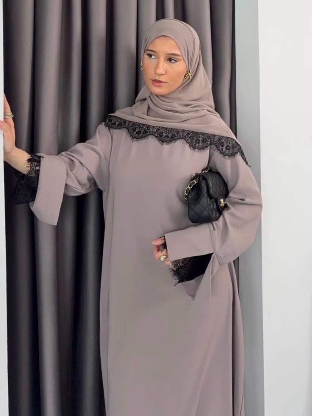 Two Piece Nida Abaya Set w/Lace Trim + Chiffon Shayla – Size Small – Modest Wear - Picture 3 of 7